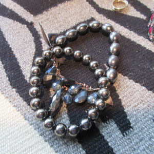 Pair of Black Pearl Bracelets Beads Chains